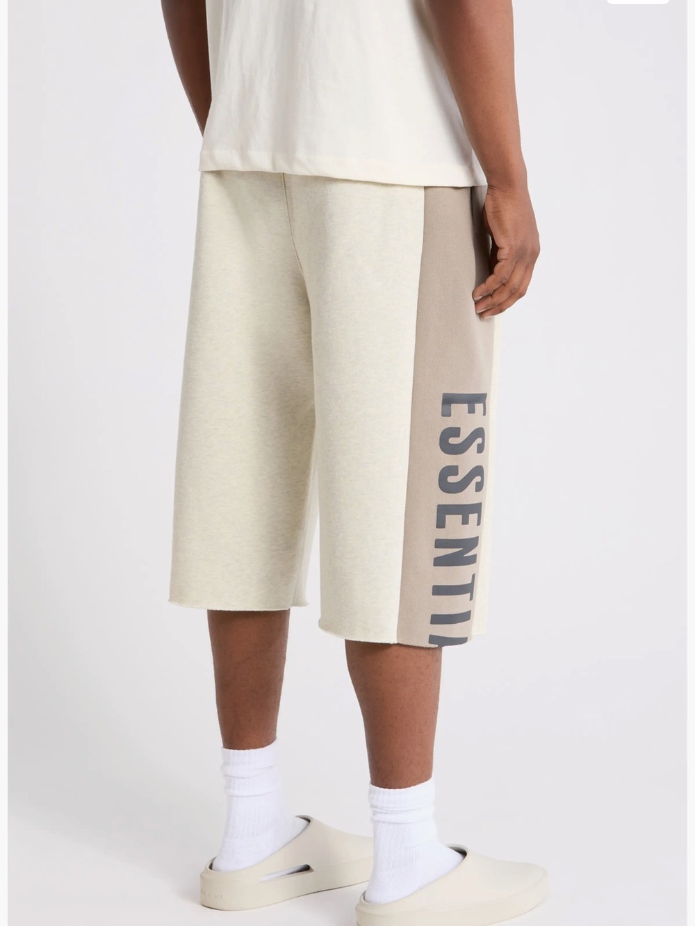 Fear of God Men's Cream Cropped Athletic Shorts with Gray Side Panels - Picture 4 of 9